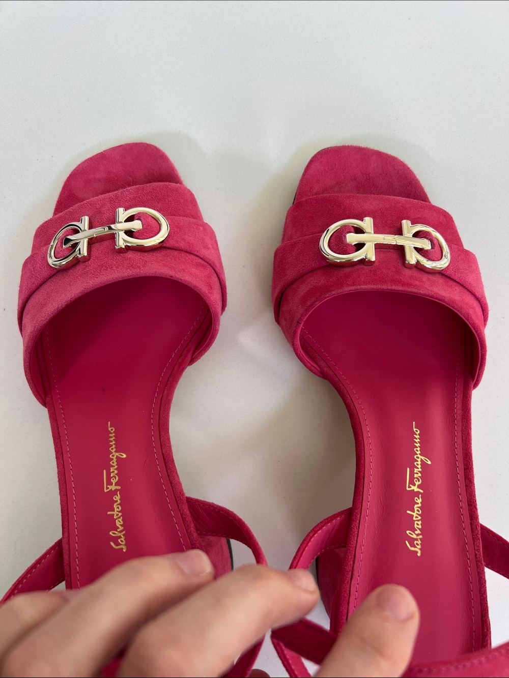 Salvatore Ferragamo ondina 55 fandango pink suede leather open toe heels sandals - Picture 8 of 12